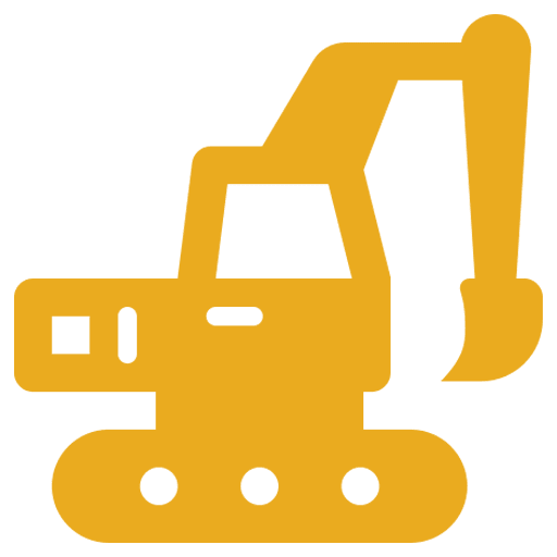 Yellow excavator icon on black background.